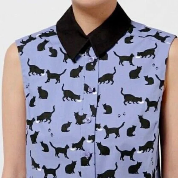 Kate Spade Cats and Cream Collared Shirt 0 XS - Picture 2 of 8